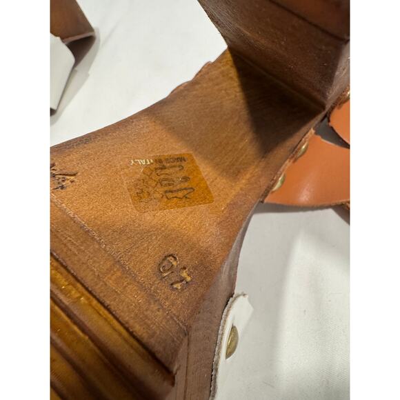 Primadonna Collection Ankle Strap Wooden Platform Heels Sandals 40 White Brown - Picture 9 of 11